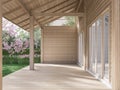 Empty wooden terrace with blank plank wall 3d render