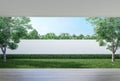 Empty wooden terrace with green lawn garden 3d render