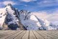 Empty wooden terrace with Mountain view of Franz Josefs Hohe Glacier