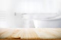 Empty wooden top table with blurred bathroom background Royalty Free Stock Photo