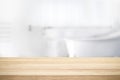 Empty wooden top table with blurred bathroom background Royalty Free Stock Photo