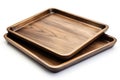 Empty wooden trays isolated from white background