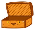 Empty wooden treasure chest open, cartoon style. Treasure box with golden locks and striped interior, no content Royalty Free Stock Photo