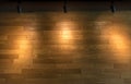 Empty wooden wall background with 3 halogen lamp