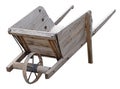 Empty wooden wheelbarrow cart isolated over white Royalty Free Stock Photo