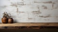 Empty wooden white table over white wall background for product display Royalty Free Stock Photo