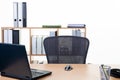 Empty workplace desk in office concept business