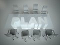 Empty workspace on glass PLAN table. Top view. High resolution render. Business concept