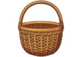 Empty woven wicker basket with a curved handle on white background Royalty Free Stock Photo