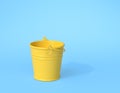 Empty yellow bucket on blue background. Minimal concept