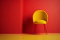 Empty yellow chair on bright red background. Generative AI