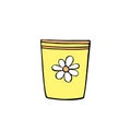 Empty yellow cup, flower pot for indoor plants and flowers. Hand drawn simple color vector clip art in doodle flat style Royalty Free Stock Photo