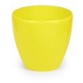 Empty yellow flower pot isolated on white. Pastel shades. High resolution photo. Full depth of field, side view