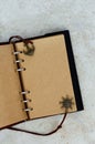 Empty yellow page of a vintage black notepad Royalty Free Stock Photo