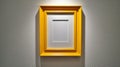 Empty yellow picture frame with layered matting on gallery wall under spotlight. Royalty Free Stock Photo