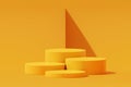 Empty yellow product podium display 3d room background with minimal pedestal show stand modern platform abstract light shadow