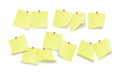 Empty yellow stickers with space for text or message stuck by clip to wall. reminder board. Vector Royalty Free Stock Photo