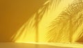 Empty yellow wall with palm leaf shadows create textured pattern. Sunlight casts abstract shapes on a plain background perfect Royalty Free Stock Photo