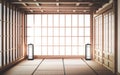 Empty yoga room inteior with tatami mat floor.3D rendering Royalty Free Stock Photo