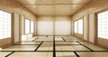 Empty yoga room inteior with tatami mat floor.3D rendering Royalty Free Stock Photo