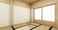 Empty yoga room inteior with tatami mat floor.3D rendering Royalty Free Stock Photo