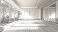 Modern Yoga Studio Sketch with Large Windows and Natural Light - Zen Meditation Space Royalty Free Stock Photo