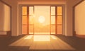 empty yoga studio at sunset, with warm, golden light streaming in through the windows (AIgen) Royalty Free Stock Photo