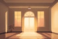 empty yoga studio at sunset, with warm, golden light streaming in through the windows (AIgen) Royalty Free Stock Photo