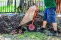 Emptying wheelbarrow Royalty Free Stock Photo