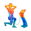 EMS training. Abstract girl doing squats in suit with cables Royalty Free Stock Photo