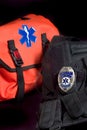 EMT medical bag, tactical vest and badge