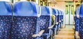 Emtpy interior of the train for long and short distance in Europe. A modern train seats or chairs.