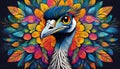 emu bright colorful and vibrant poster illustration Royalty Free Stock Photo
