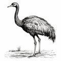 Digitally Enhanced Engraving Of Emu Bird: Detailed Black-and-white Character Illustration