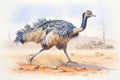 emu running full tilt through an arid desertscape Royalty Free Stock Photo