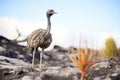 emu standing on a rocky scrubland outcrop Royalty Free Stock Photo