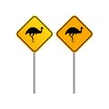 Emus australian wildlife road sign with blue sky and cloud background