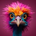 Vibrantly Surreal Emu Close-up: Colorful Ostrich Portrait In The Style Of Mike Campau
