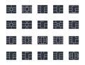 EMV chip black solid vector icons. Editable stroke. Contactless payment at terminals and ATMs. Set nfc symbol. Square computer