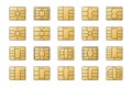 EMV chip gold vector icons. Editable stroke. Set line nfc symbol. Contactless payment at terminals and ATMs. Square computer