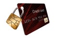 EMV chip that looks like a padlock is locked to a credit card