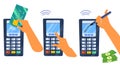 EMV chip payment method concept. PINpad or digital signature.Hand holding smart credit or debit card.