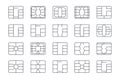 EMV chip vector icons. Set line nfc symbol. Editable stroke. Square computer microchips for credit debit cards. Contactless