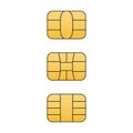 EMV gold chip icon set. Vector symbol illustration for credit and debit card or SIM card.