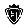 EN Letter bold monogram triangle curve shield shape with crown black and white background color design Royalty Free Stock Photo