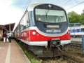 Modernised En57 multiple electric unit of in Szczecin central station in Poland. Royalty Free Stock Photo