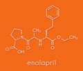 Enalapril high blood pressure drug molecule. Angiotensin Converting Enzyme ACE inhibitor used in treatment of hypertension..