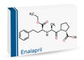 Enalapril, molecule. It is ACE inhibitor medication to treat high blood pressure, heart failure. Skeletal chemical formula. Paper