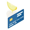 Enamel sensitivity icon isometric vector. Lemon slice on tooth and credit card
