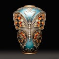 Enameled vase with butterfly in Art Nouveau style. Image is generated with the use of an AI